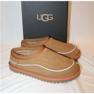 NIB UGG MEN'S TASMAN CALI WAVE SUEDE SHEARLING LINED SLIPPERS CHESTNUT